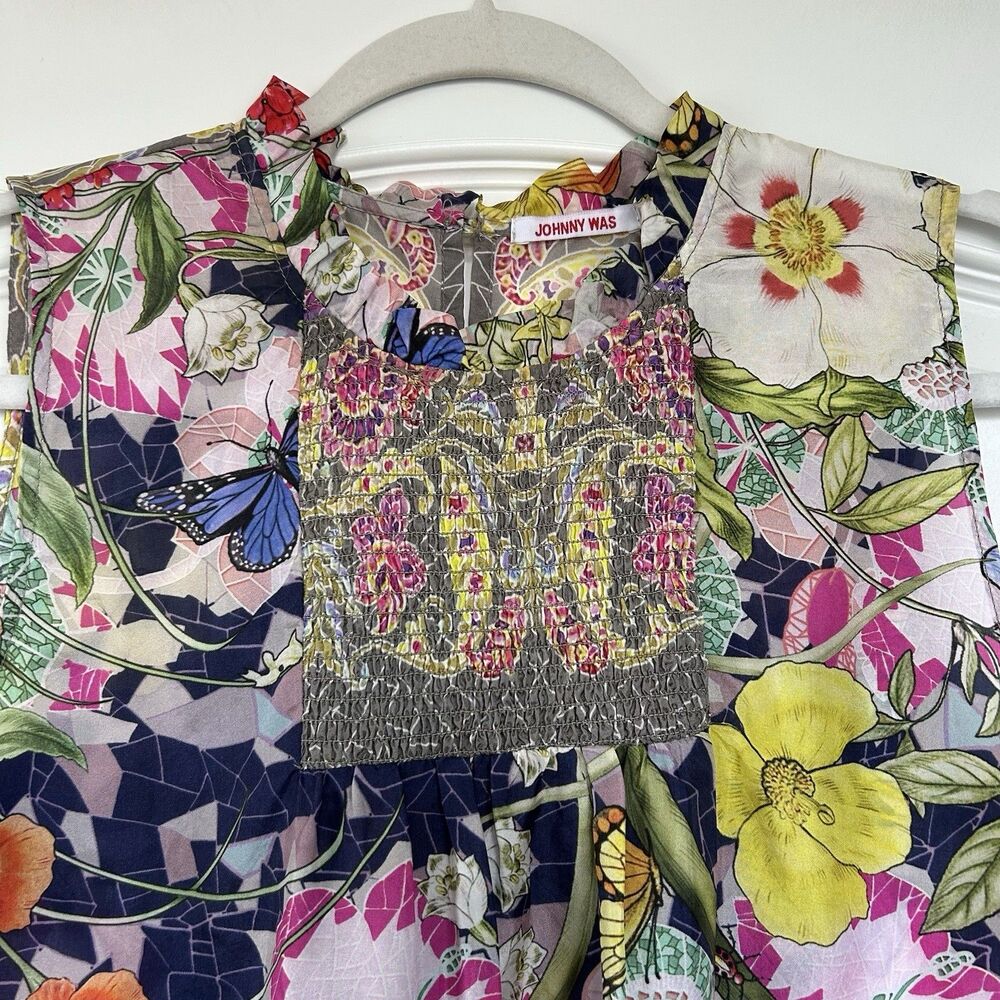 Johnny Was Cisco Ife Tank 100% Silk Tropical Floral Print Flowy Size XS Chic - Picture 3 of 10